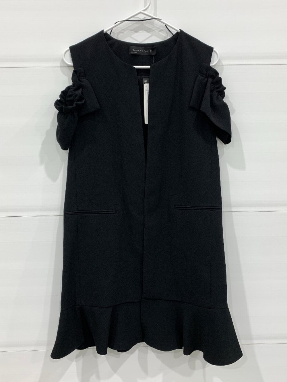Zara Black Ruffled Sleeveless Vest with Flounce Hem - Small